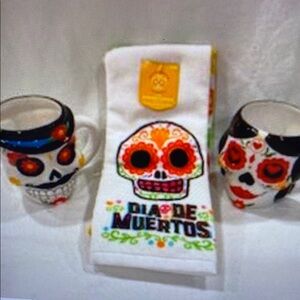 Colorful Dia de Muertos Towel and Mug Set